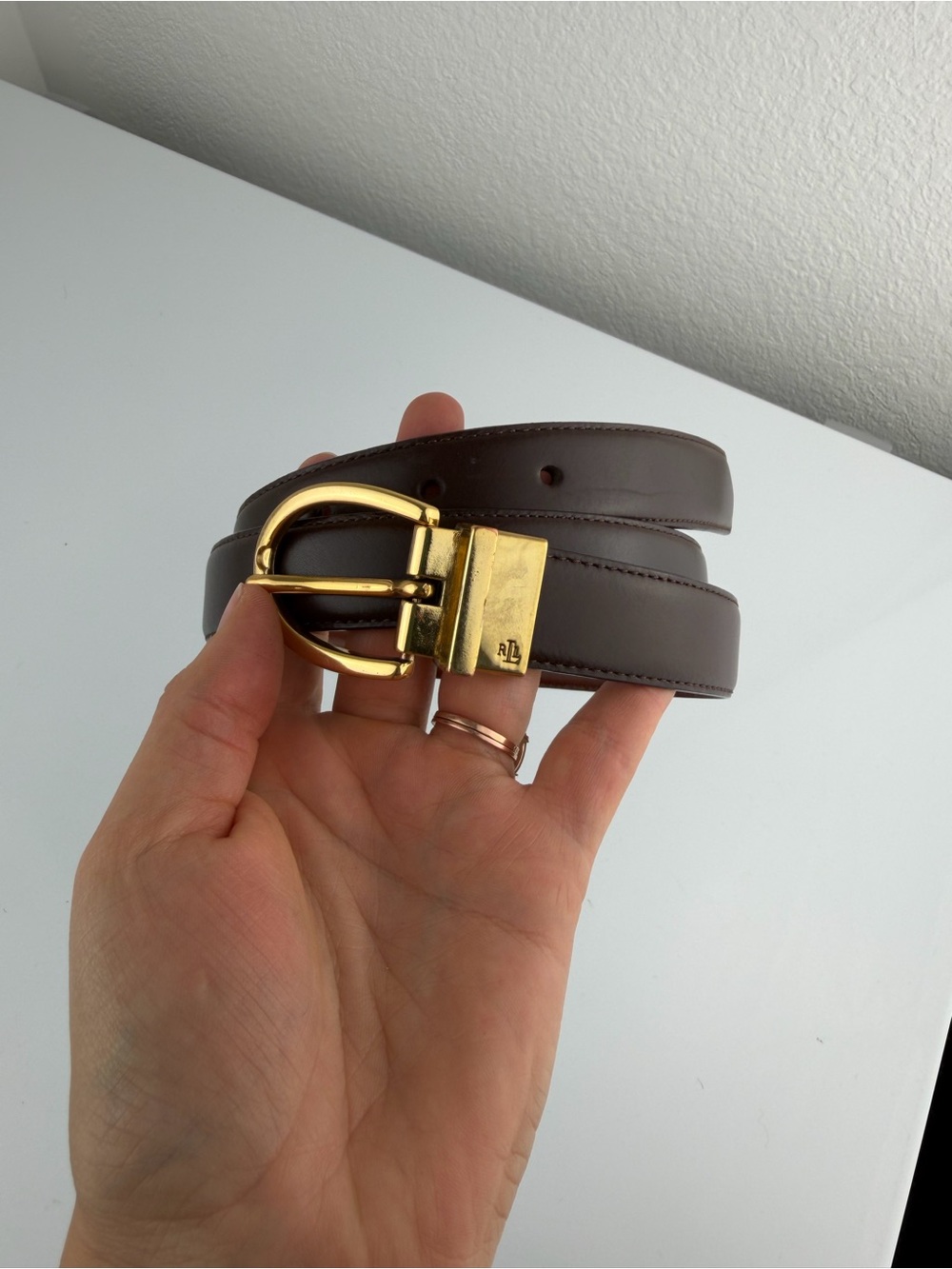 Lauren Ralph Lauren Brown Reversible Leather Belt w/ Gold Hardware